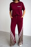 Bordo Leopar Garnili Modal Kumaş Alt Üst Takım