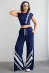 Lacivert Çizgili Modal Kumaş Crop Alt Üst Takım
