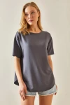 Antrasit Bisiklet Yaka Oys Modal Oval Kesim Yumuşak Dokulu Basic T-Shirt BC241115