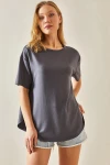 Antrasit Bisiklet Yaka Oys Modal Oval Kesim Yumuşak Dokulu Basic T-Shirt BC241115
