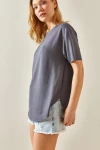 Antrasit Bisiklet Yaka Oys Modal Oval Kesim Yumuşak Dokulu Basic T-Shirt BC241115