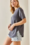 Antrasit Bisiklet Yaka Oys Modal Oval Kesim Yumuşak Dokulu Basic T-Shirt BC241115