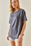 Antrasit Bisiklet Yaka Oys Modal Oval Kesim Yumuşak Dokulu Basic T-Shirt BC241115