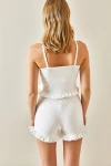 Beyaz İp Askılı Fırfırlı Pamuklu Ev Giyimi Pijama Takım BC241122