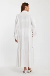 Maxi Boy Beyaz Nakış İşlemeli Uzun Boy Dokuma Elbise BCVL-241005
