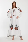 Maxi Boy Beyaz Nakış İşlemeli Uzun Boy Dokuma Elbise BCVL-241026