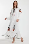Maxi Boy Beyaz Nakış İşlemeli Uzun Boy Dokuma Elbise BCVL-241026