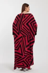 Maxi Boy Kırmızı Geometrik Desenli Pantolon Ve Uzun Kimono Ceket Alt Üst Takım BCVL-241015