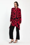 Maxi Boy Kırmızı Geometrik Desenli Pantolon Ve Uzun Tunik Alt Üst Takım BCVL-241017