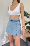 Mavi Yırtmaç Detaylı Denim Şort Etek BCDF-243309