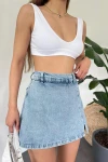 Mavi Yırtmaç Detaylı Denim Şort Etek BCDF-243309
