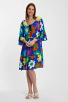 Maxi Boy Saks Bisiklet Yaka Çiçek Desenli Dokuma Elbise BCVL-245490