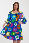 Maxi Boy Saks Bisiklet Yaka Çiçek Desenli Dokuma Elbise BCVL-245490
