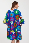 Maxi Boy Saks Bisiklet Yaka Çiçek Desenli Dokuma Elbise BCVL-245490