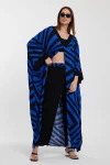 Maxi Boy Saks Geometrik Desenli Pantolon Ve Uzun Kimono Ceket Alt Üst Takım BCVL-241015