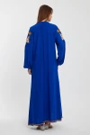 Maxi Boy Saks Nakış İşlemeli Uzun Boy Dokuma Elbise BCVL-241026