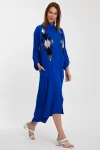 Maxi Boy Saks Payet İşlemeli Uzun Boy Dokuma Gömlek Elbise BCVL-24943
