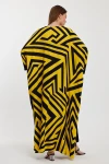 Maxi Boy Sarı Geometrik Desenli Pantolon Ve Uzun Kimono Ceket Alt Üst Takım BCVL-241015