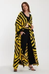 Maxi Boy Sarı Geometrik Desenli Pantolon Ve Uzun Kimono Ceket Alt Üst Takım BCVL-241015