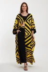 Maxi Boy Sarı Geometrik Desenli Pantolon Ve Uzun Kimono Ceket Alt Üst Takım BCVL-241015