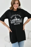 Siyah Bisiklet Yaka Oversize Expedition Baskılı T-Shirt BC241124