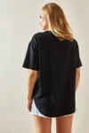 Siyah Bisiklet Yaka Oys Modal Oval Kesim Yumuşak Dokulu Basic T-Shirt BC241115