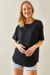 Siyah Bisiklet Yaka Oys Modal Oval Kesim Yumuşak Dokulu Basic T-Shirt BC241115