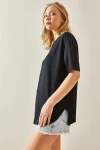 Siyah Bisiklet Yaka Oys Modal Oval Kesim Yumuşak Dokulu Basic T-Shirt BC241115