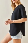 Siyah Bisiklet Yaka Oys Modal Oval Kesim Yumuşak Dokulu Basic T-Shirt BC241115