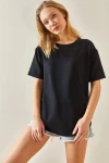 Siyah Bisiklet Yaka Oys Modal Oval Kesim Yumuşak Dokulu Basic T-Shirt BC241115