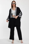 Maxi Boy Siyah Nakış İşlemeli Alt Üst Kimono Pantolon Takım BCVL-24950