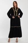 Maxi Boy Siyah Nakış İşlemeli Uzun Boy Dokuma Elbise BCVL-241005