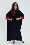 Maxi Boy Siyah Renk Bloklu Uzun Boy Salaş Dokuma Elbise BCVL-24949