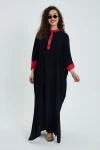 Maxi Boy Siyah Renk Bloklu Uzun Boy Salaş Dokuma Elbise BCVL-24949