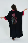 Maxi Boy Siyah Renk Bloklu Uzun Boy Salaş Dokuma Elbise BCVL-24949