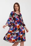 Maxi Boy Turuncu Bisiklet Yaka Çiçek Desenli Dokuma Elbise BCVL-245490