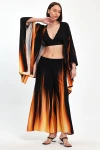 Maxi Boy Turuncu Degrade Desenli Pantolon Ve Kimono Dokuma Alt Üst Takım BCVL-24975