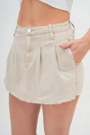 Bej Pileli Çift Cepli Denim Şort Etek BC25PKN02