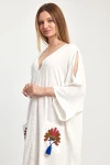 Maxi Boy Beyaz Nakış İşlemeli Dokuma Viscon Elbise BCVL-252829