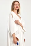 Maxi Boy Beyaz Nakış İşlemeli Dokuma Viscon Elbise BCVL-252829