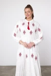 Maxi Boy Beyaz Nakış İşlemeli Dokuma Viscon Elbise BCVL-25917
