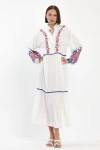 Maxi Boy Beyaz Nakış İşlemeli Dokuma Viscon Elbise BCVL-25967