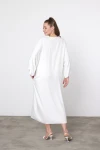 Maxi Boy Beyaz Nakış İşlemeli Dokuma Viscon Elbise BCVL-25V042
