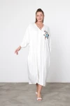 Maxi Boy Beyaz Nakış İşlemeli Dokuma Viscon Elbise BCVL-25V048