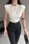 Beyaz Omuzu Vatkalı Buzzy Bluz BCDF-252157