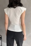 Beyaz Omuzu Vatkalı Buzzy Bluz BCDF-252157