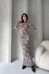 Beyaz Sırt Dekolteli Leopar Desenli Elbise BCDF-242146