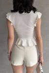 Beyaz Yakası Ve Kolları Volanlı Crep Bluz BCDF-252161