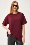 Bordo Bisiklet Yaka Basic 2 İplik Rahat Kesim Tişört BC251000