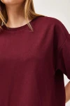 Bordo Bisiklet Yaka Basic 2 İplik Rahat Kesim Tişört BC251000